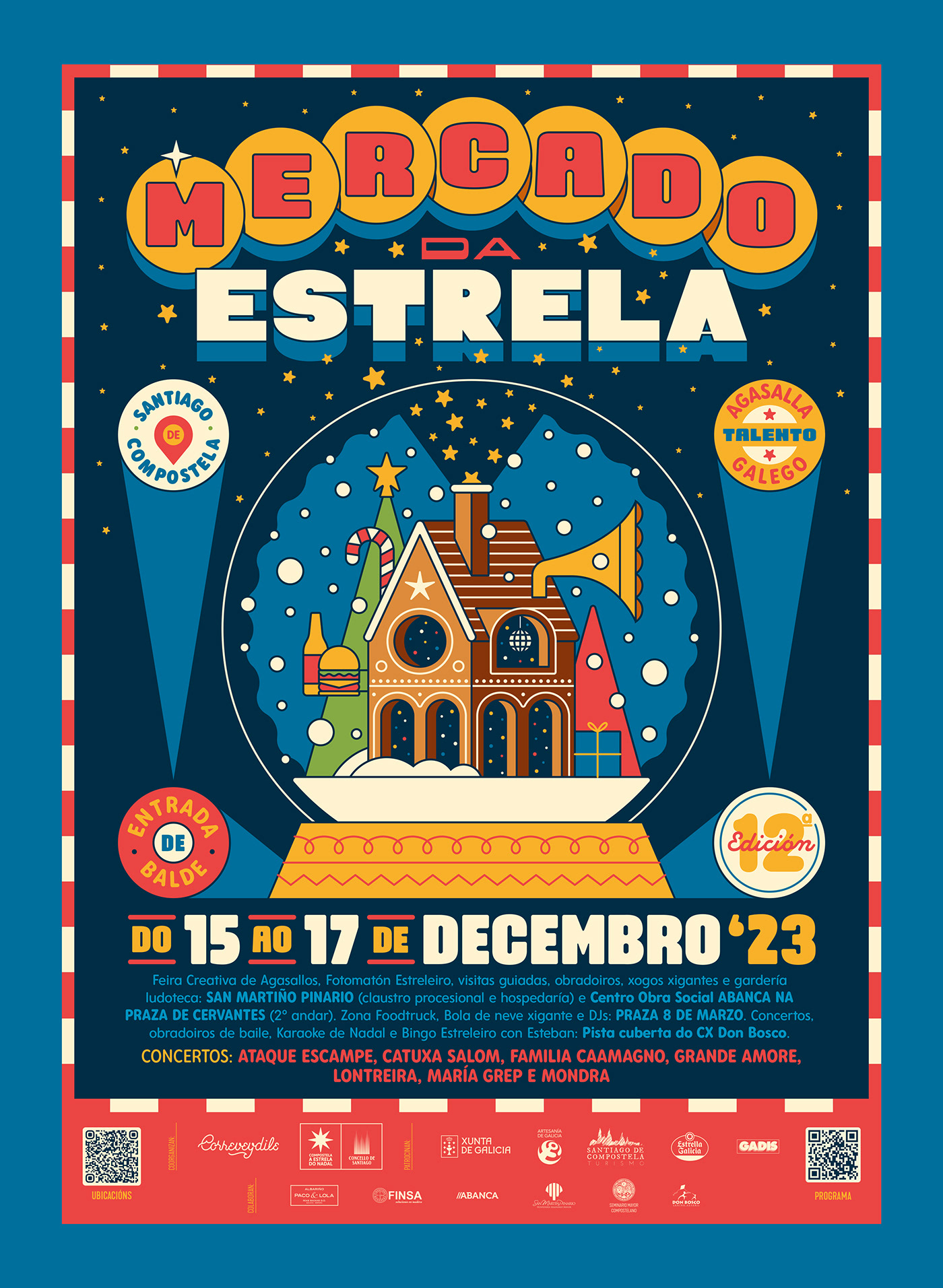 ILLUSTRATION  poster Christmas market music concert party graphic design  flea market festival
