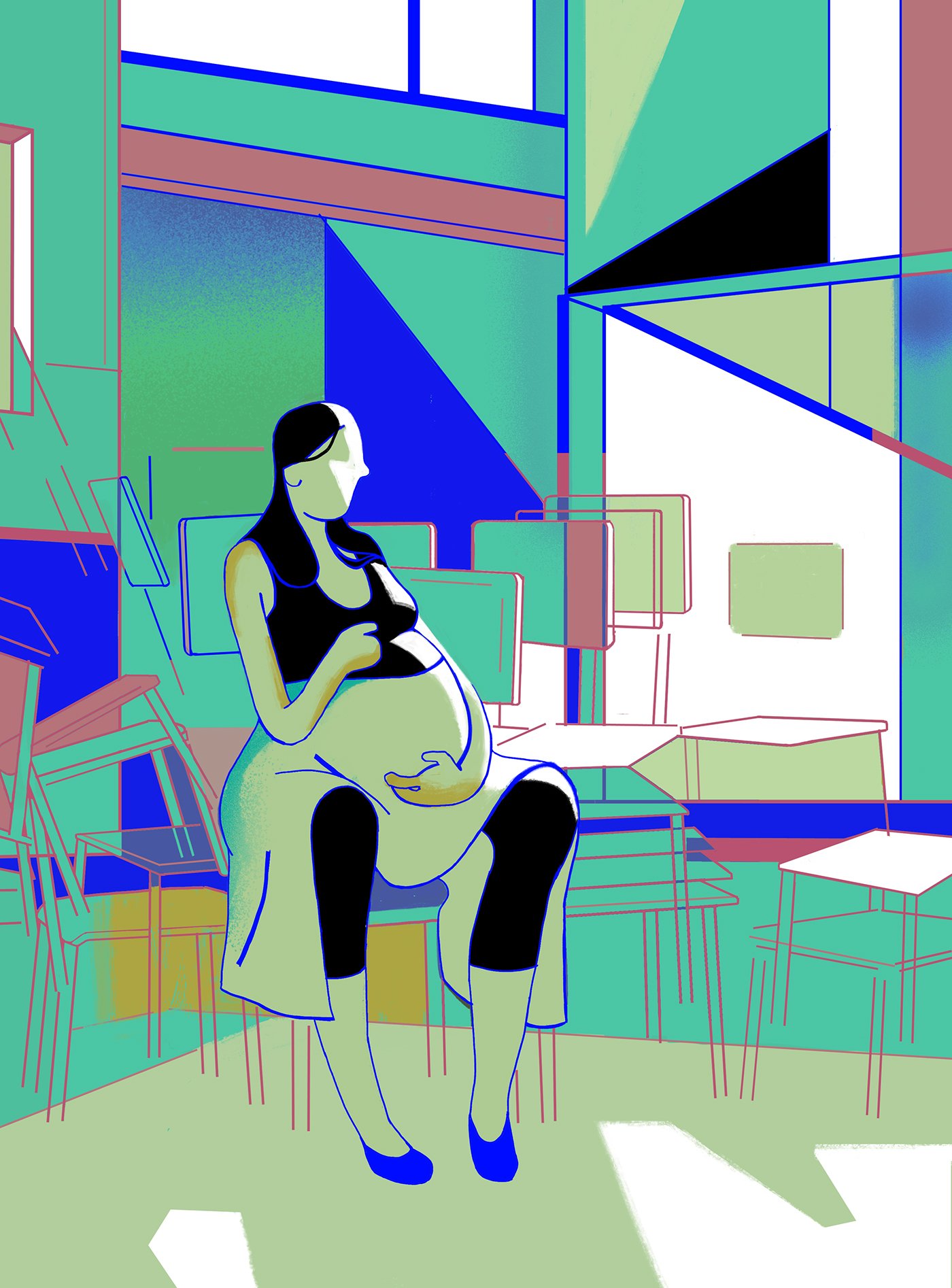 transform motherhood Regret Magazine illustration Editorial Illustration pregnancy woman empathy architectural space
