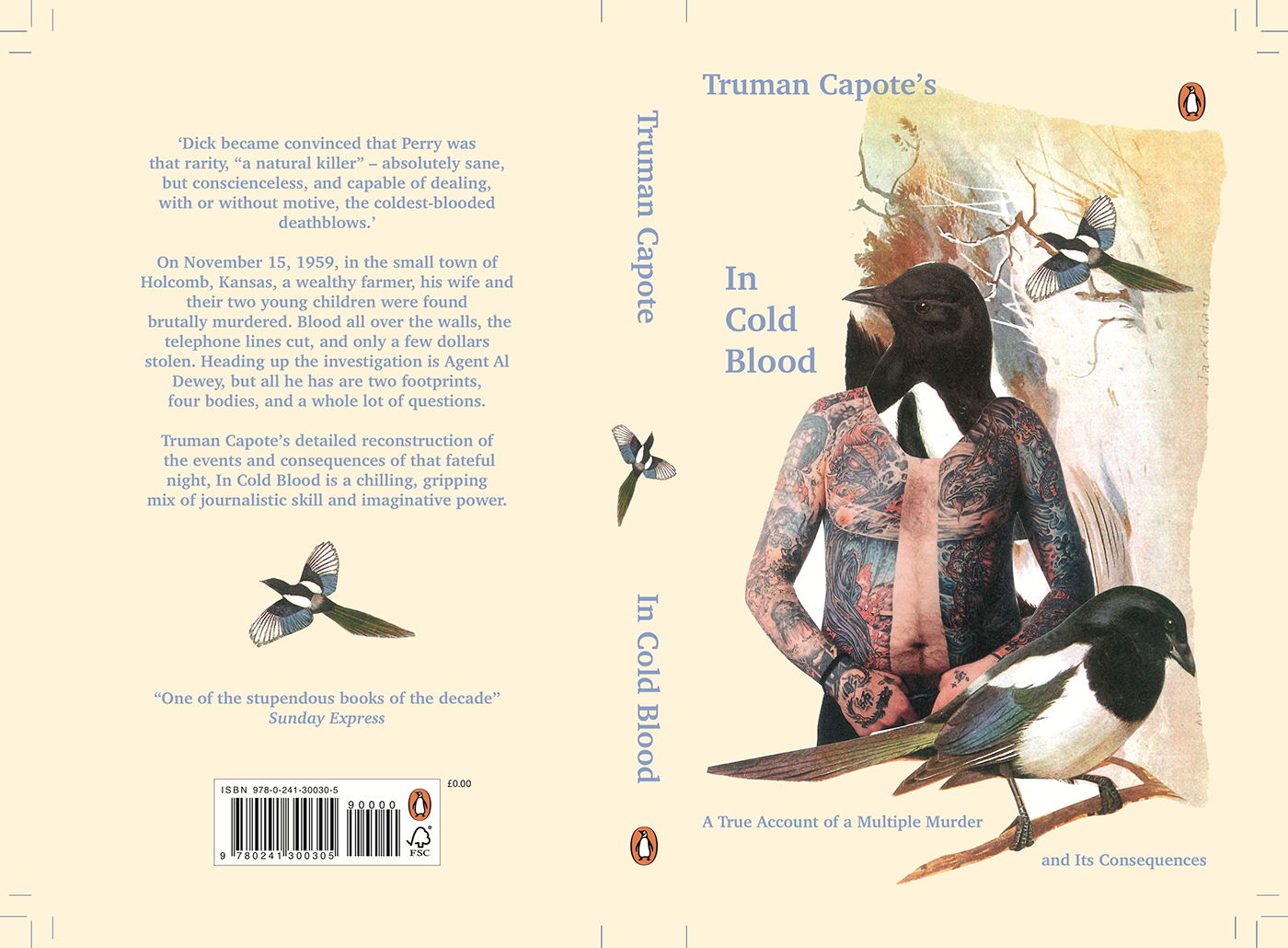 truman capote in cold blood collage ILLUSTRATION  Magpies tattoos selfish trophy book cover book design