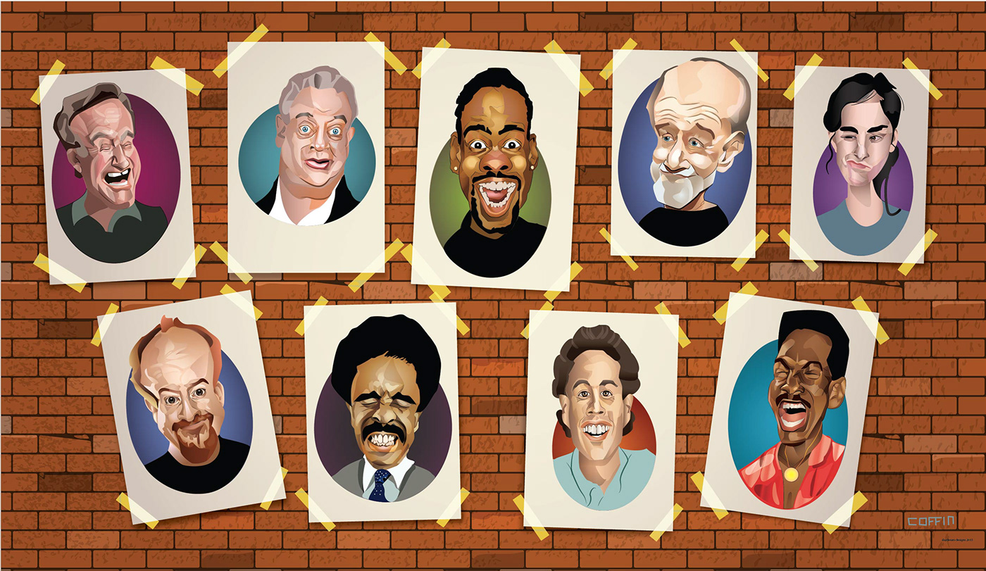 comedian Celebrity caricatures Cartooning  adobe illustrator vector art laughter wall art Mural Drawing 