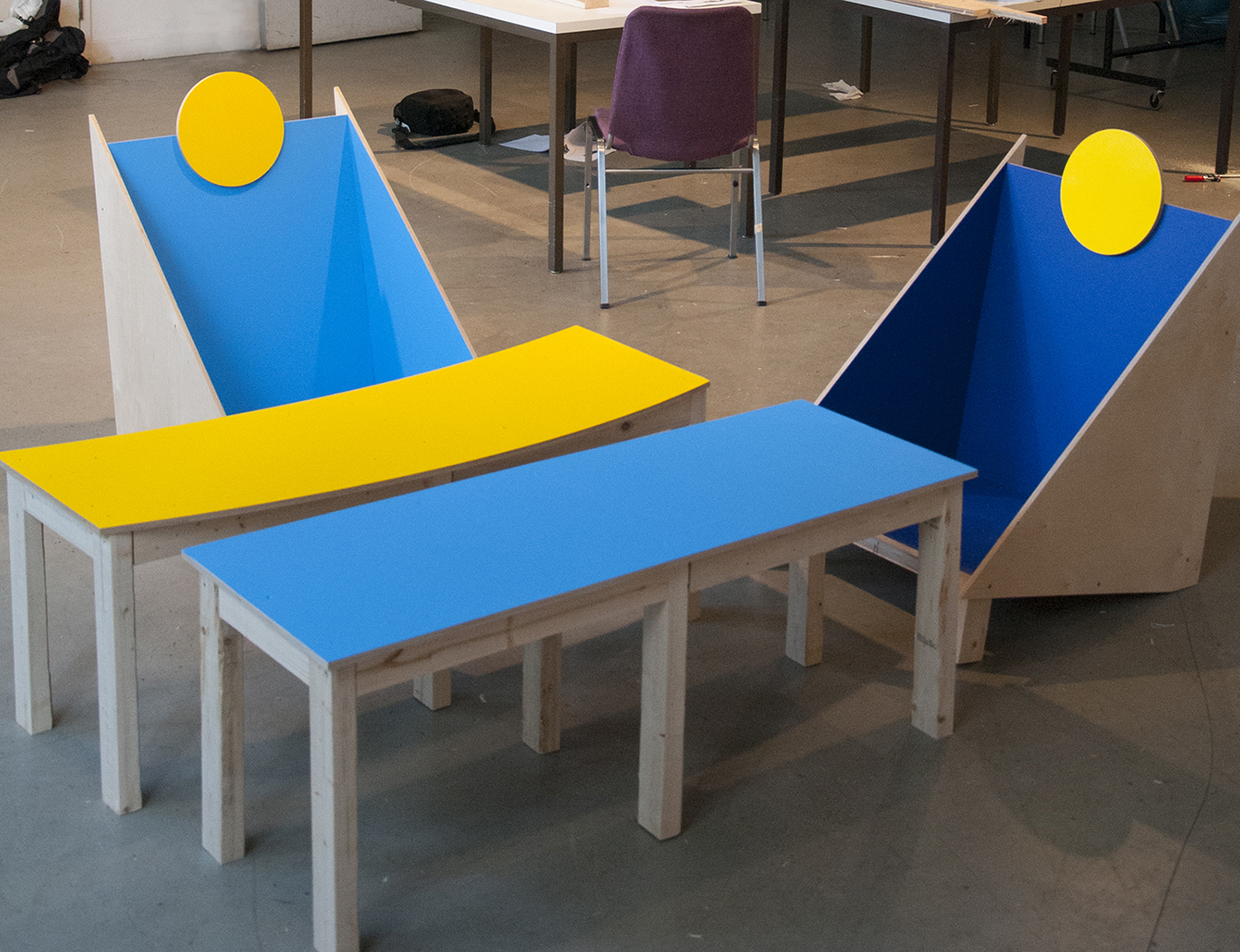 furniture object design festival RIDM colors minimal geometric chairs sofa bench