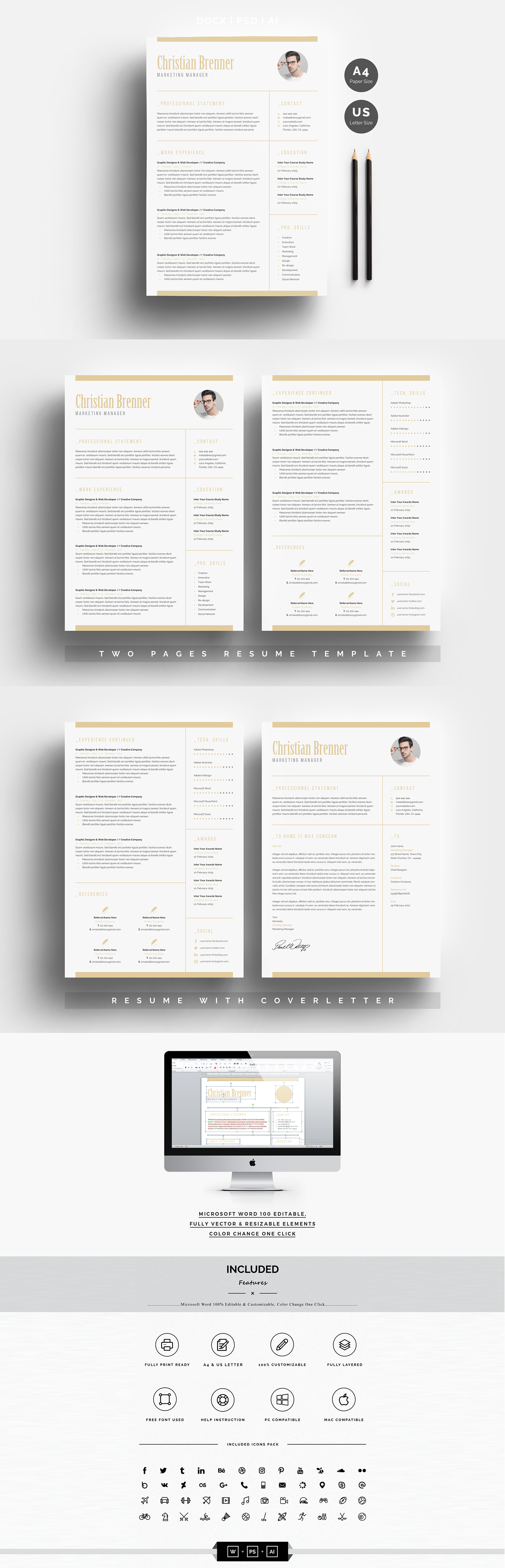 resume template clean resume Resume CV template Minimal Resume word resume resume photoshop Creative Resume