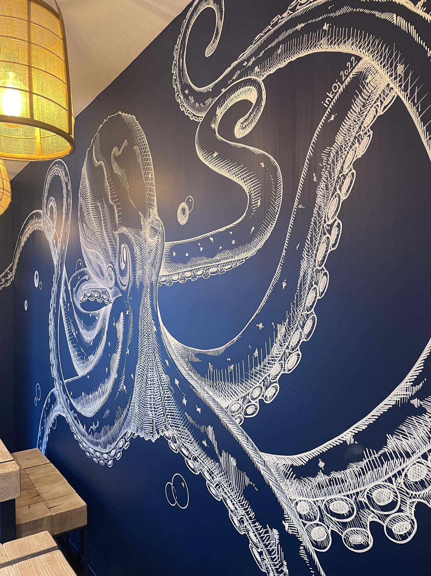 Drawing  fresco kraken octopus wall