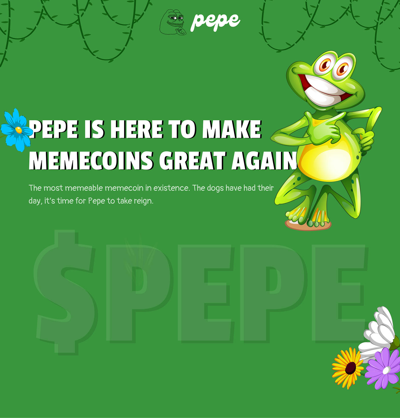 meme coin Website Design landing page UI/UX Meme landing page meme website design mordern ui/ux pepe design pepe redesign pepe ui