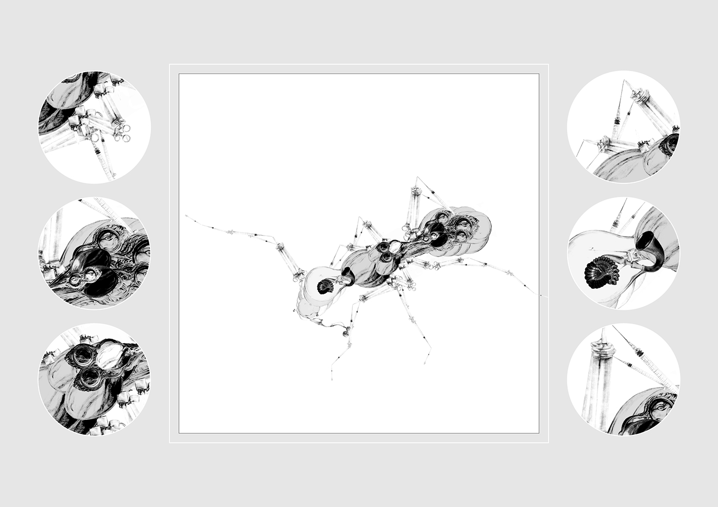 art Character sketch collage Composite black White contemporary