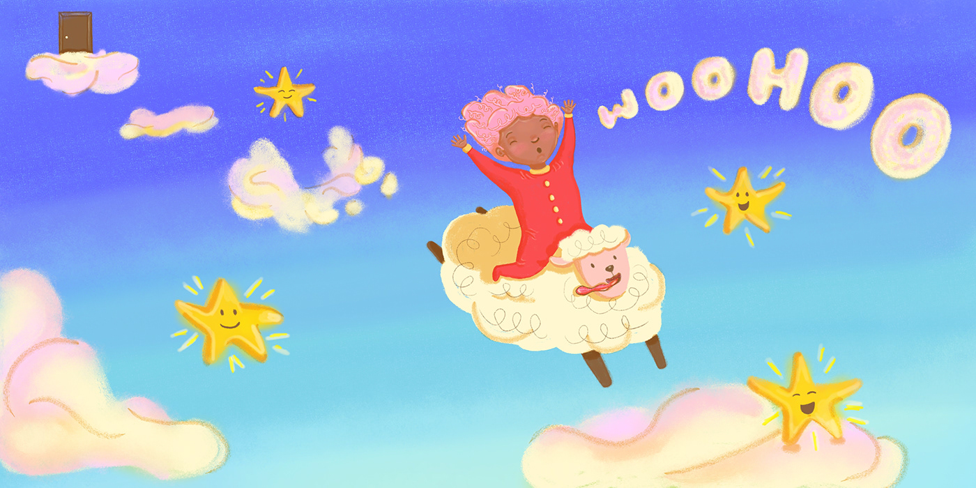 ILLUSTRATION  children's book children illustration girls kidlit dream fantasy stars clouds lamb