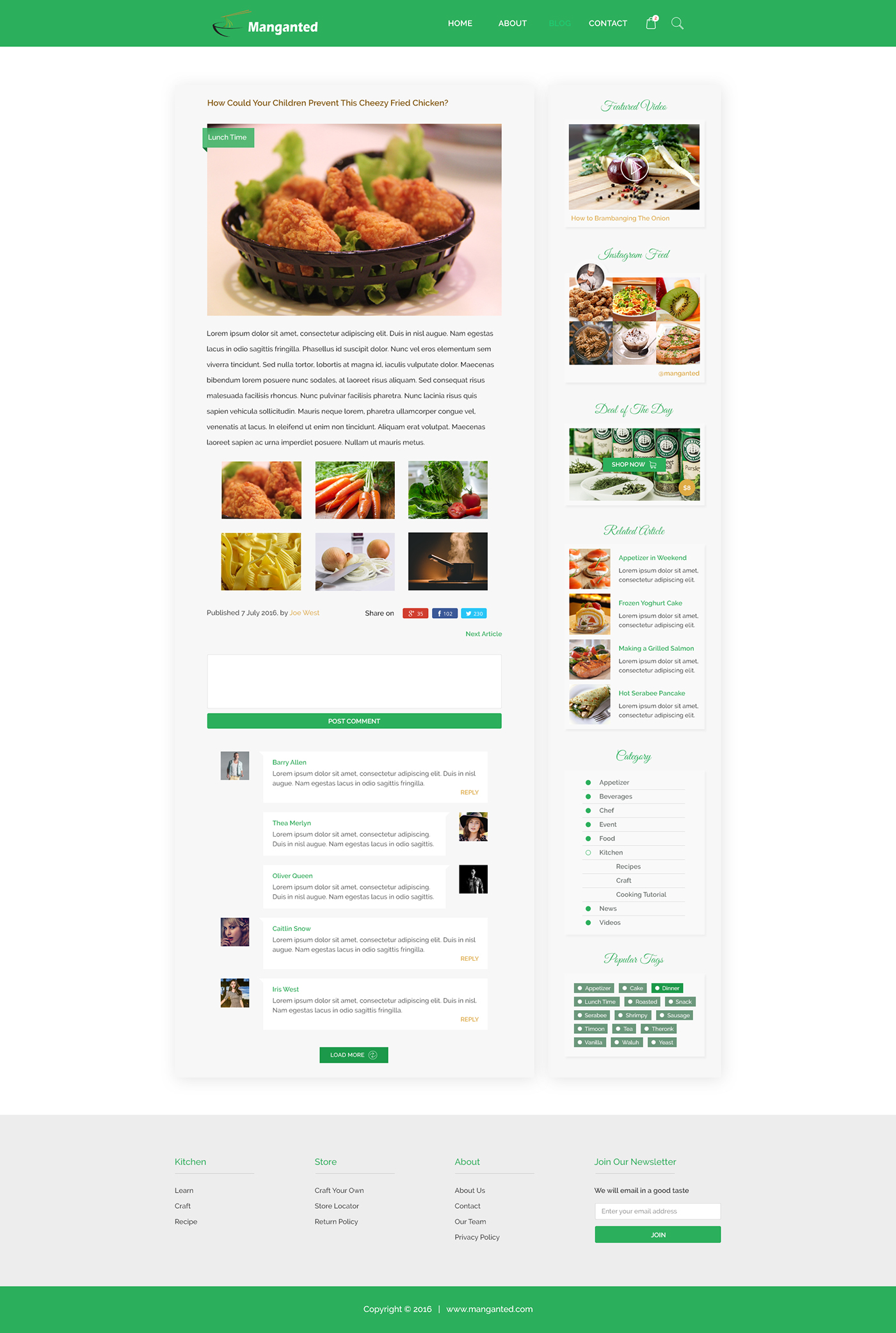 psd photoshop template Webdesign clean Culinary Blog wordpress UI