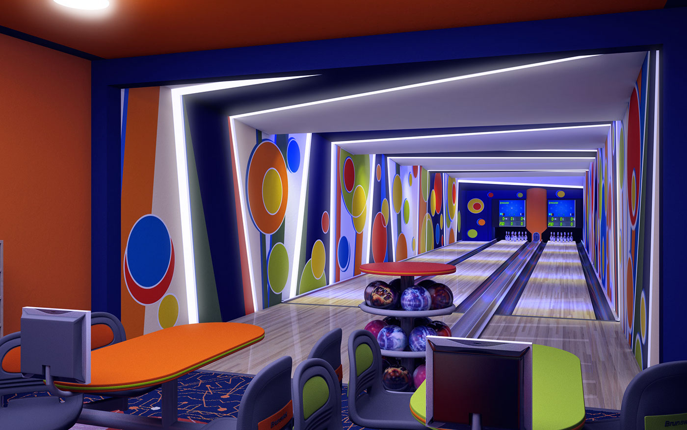 bowling bowling alley illumination aigo hotel circles