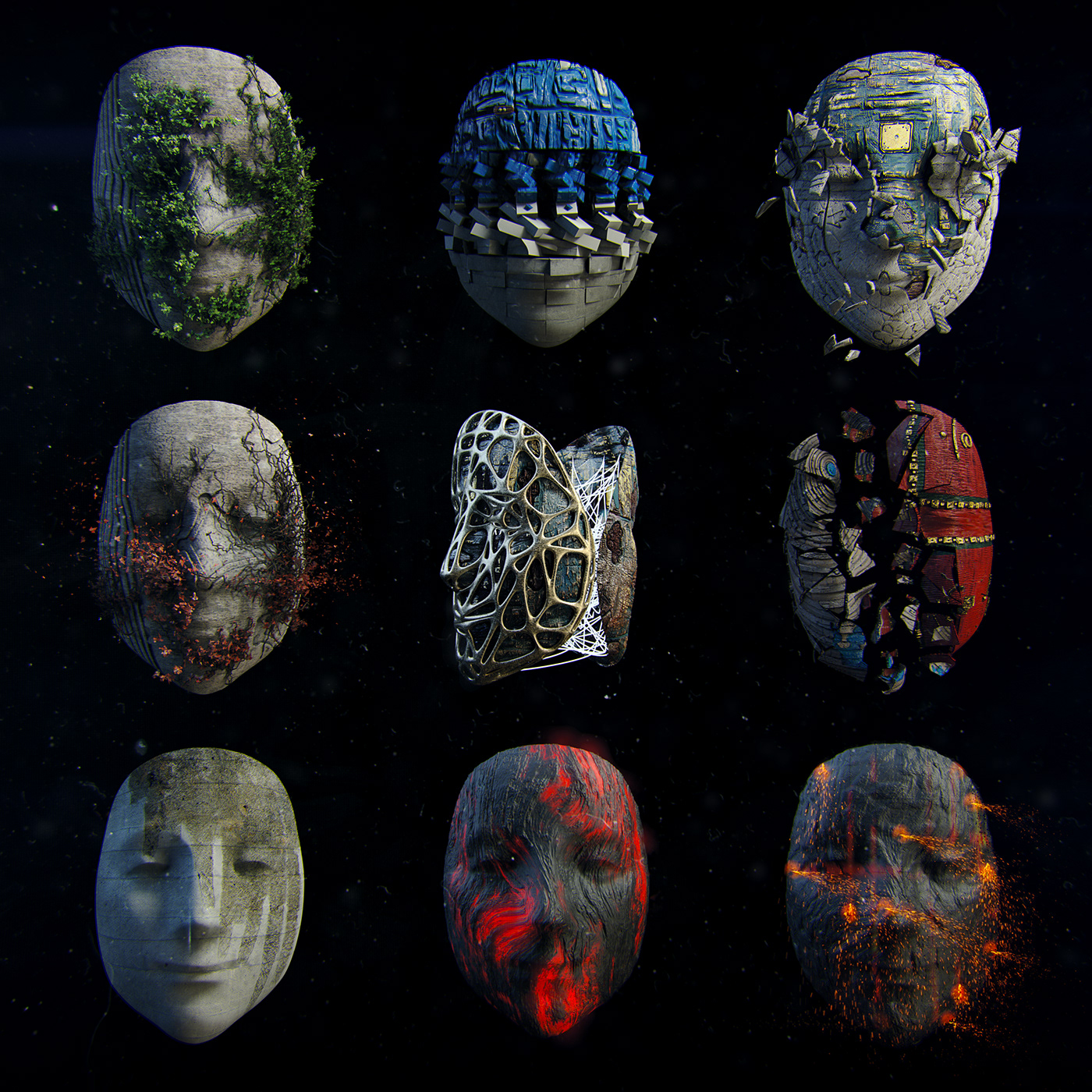 Mapping head mask art stone leaf octane Cinema water poster