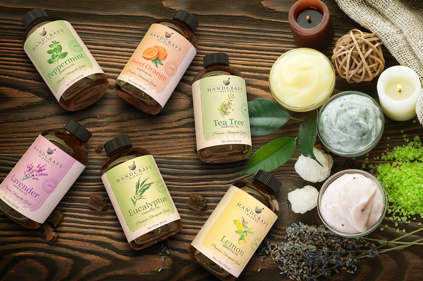 essential oil lavender therapeutic lemon tea Tree  Label bottle cosmetics