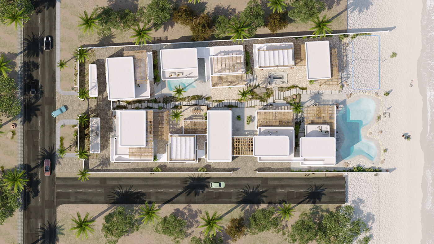 architecture exterior 3ds max visualization resort beach Pool santorini Landscape
