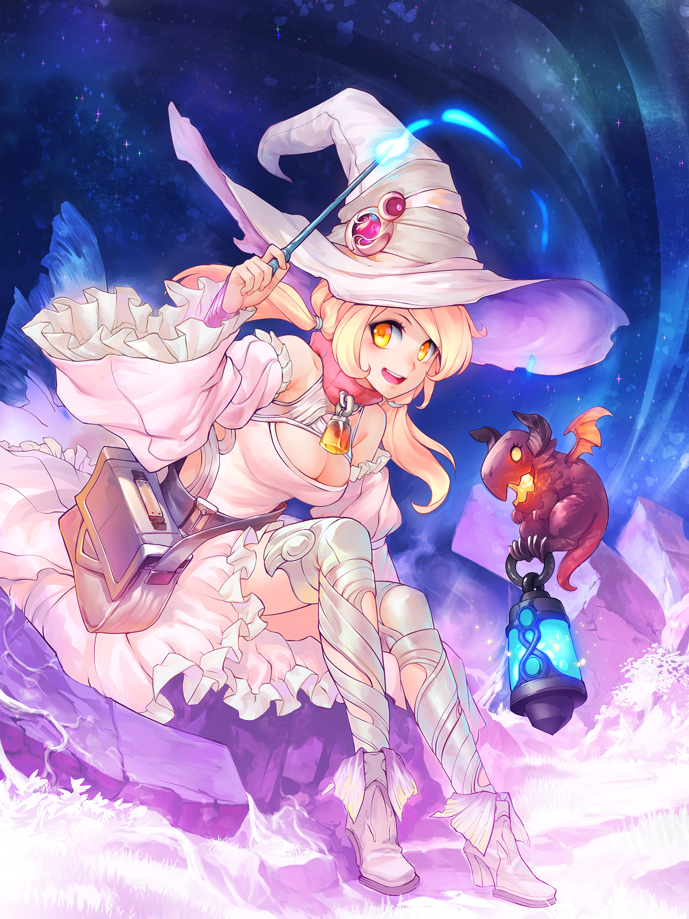 wizard witch sorceress colorful manga dragon