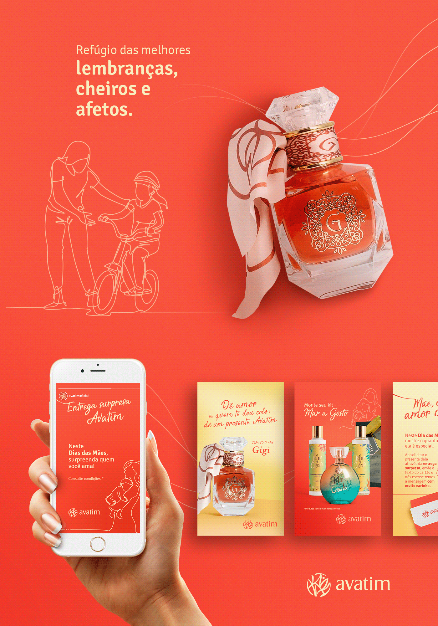 Campanha digital Cosméticos design digital dia das mães Perfumaria social media cosmetics Direção Criativa Ilustração publicidade