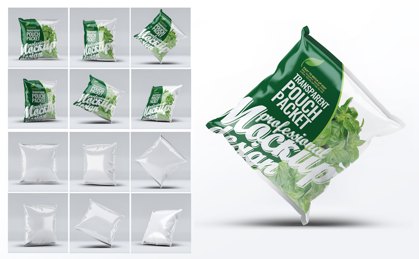 bag mock-up Food  Greens mock-up plastic pouch mockup pouch Mockup pouch packet packet