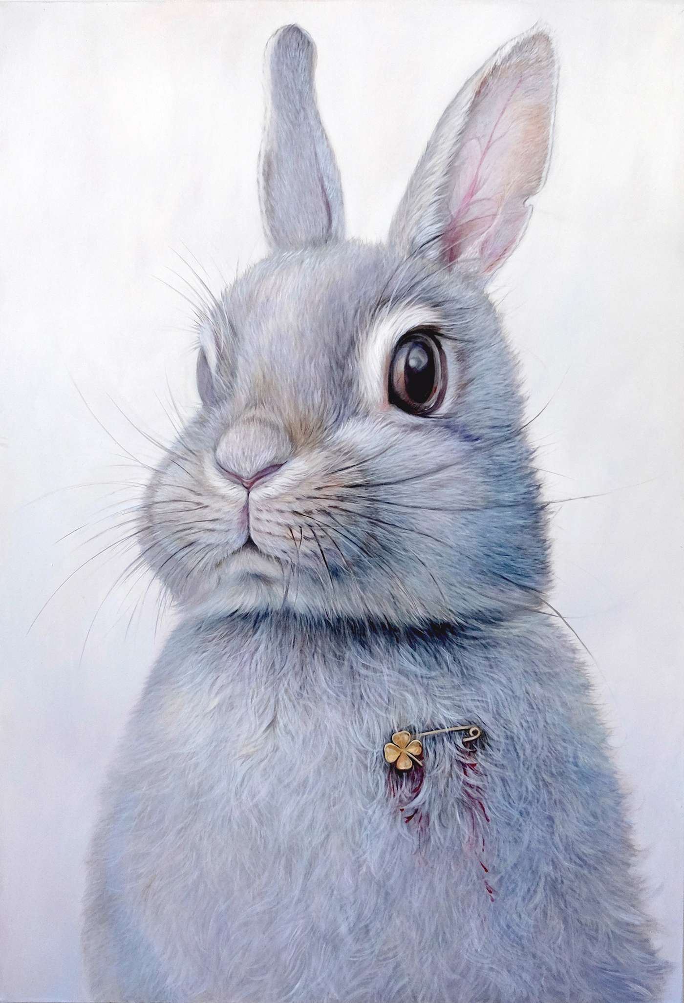 Beautiful rabbit animal Fur pin blood oil painting   art nuri