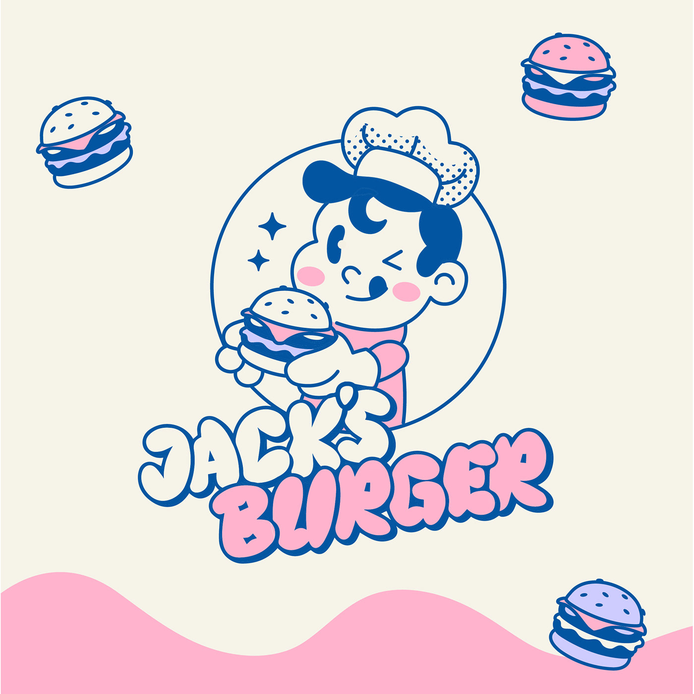 brand identity cartoon cute Fast food Food  hamburger Logo Design menu Packaging restaurant