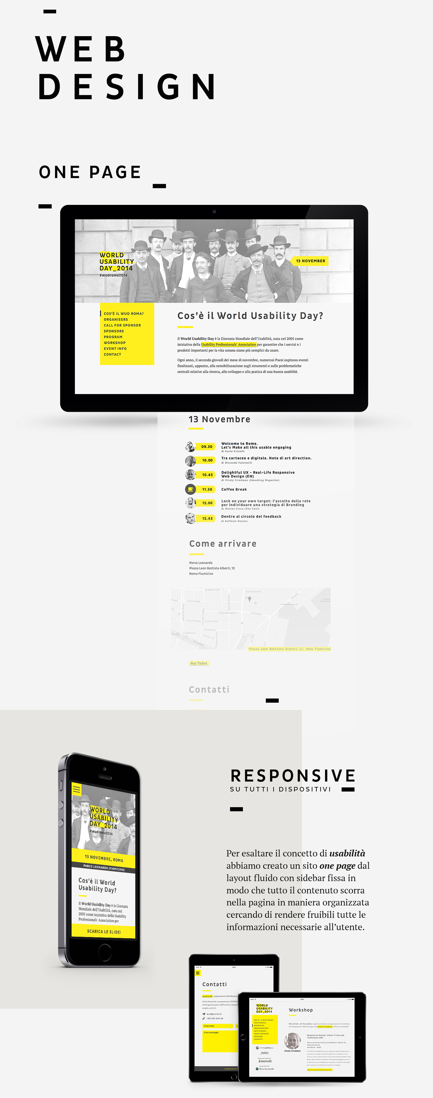 yellow world usability day Wud  wudrome2014 Event ux Usability Rome nois3 tipografia allestimento Responsive flyer stationary poster