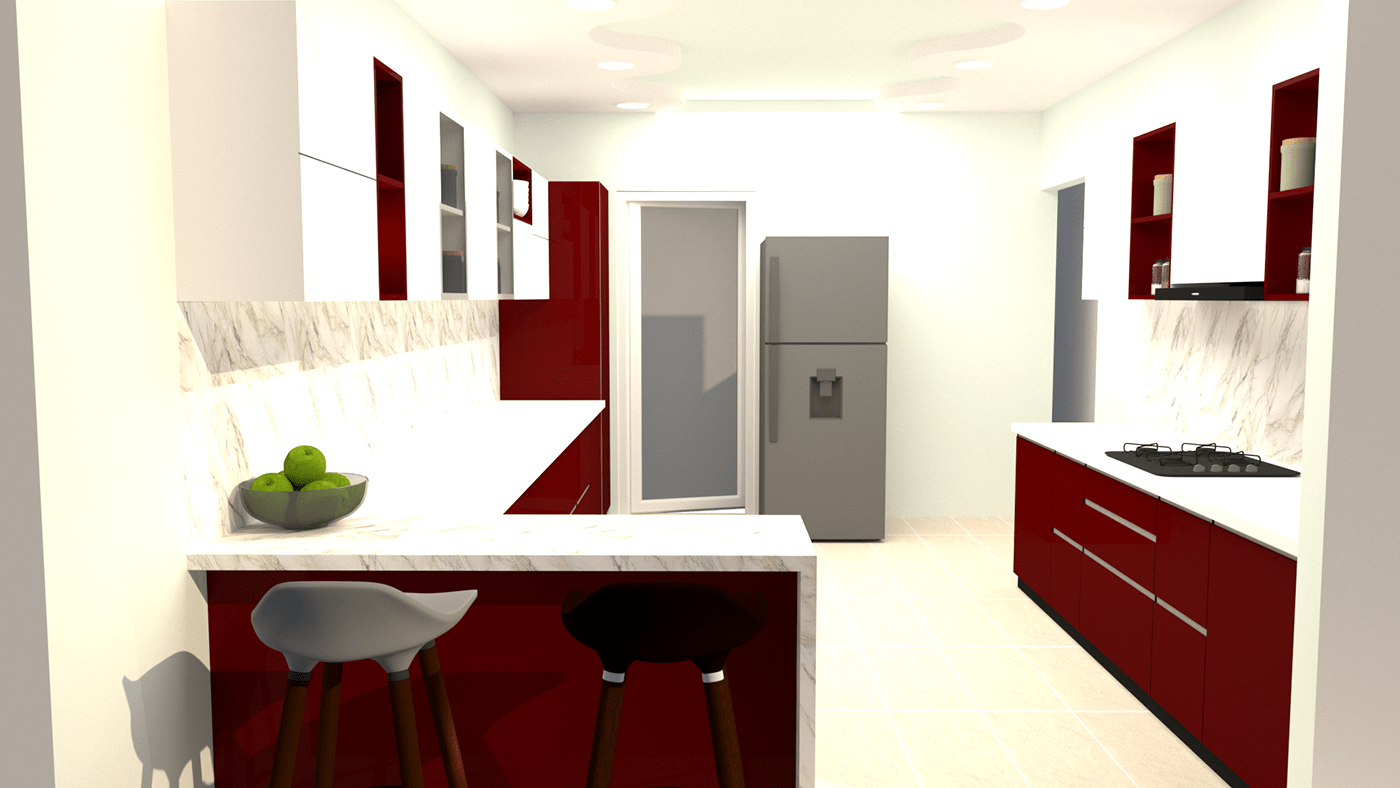 3d modeling 3D Visuals interior design  kitchen design kitchen planning Modular kitchen design open kitchen concept sketchup modeling vray render