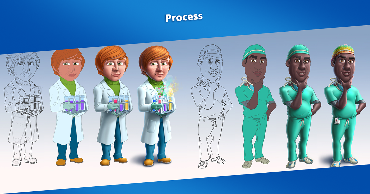 characters Cocncepts hospital Cartoony 2D maszrum F2P game mobile
