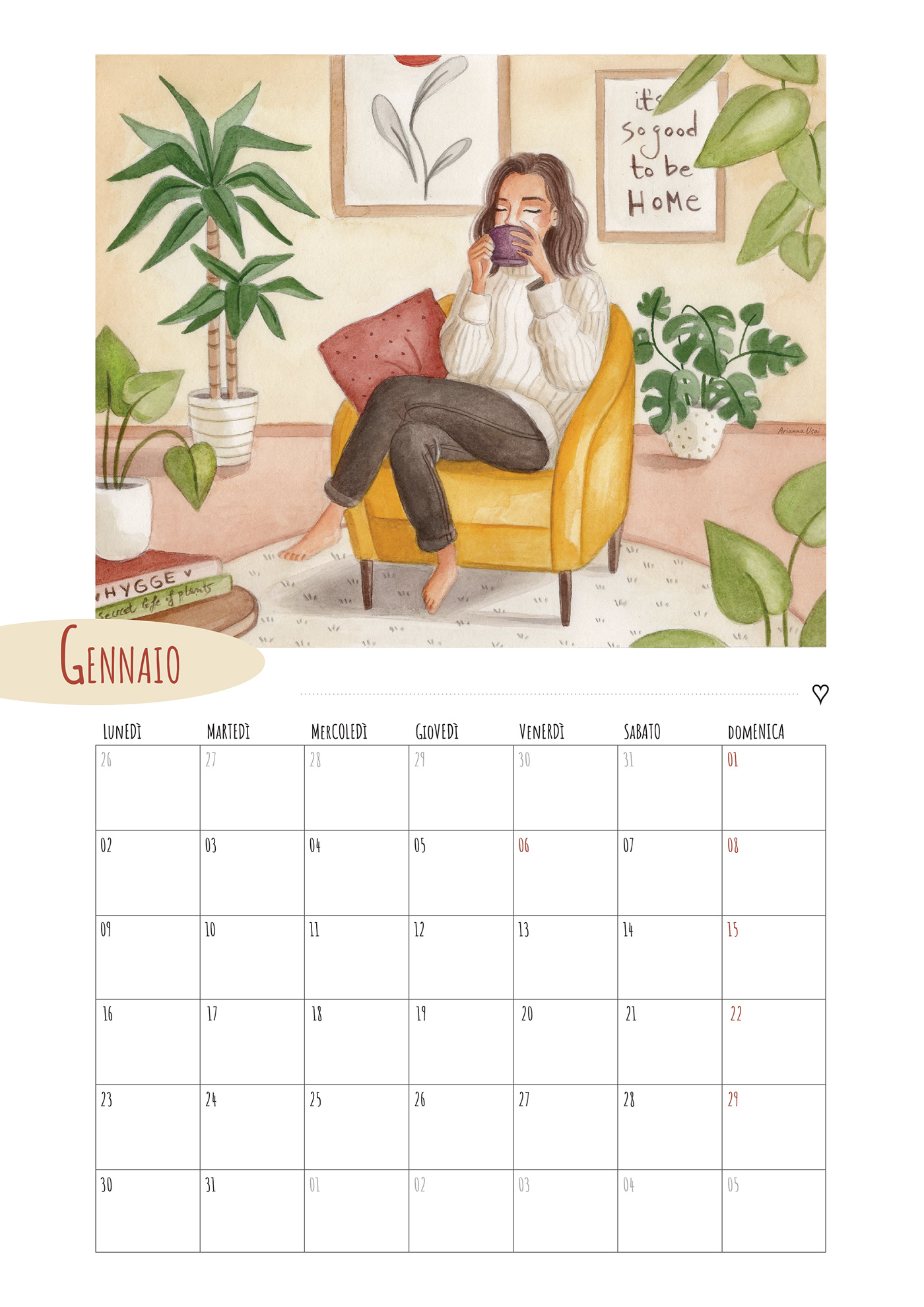 artwork calendar editorial design  graphic design  hygge ILLUSTRATION  lifestyle painting   peace woman