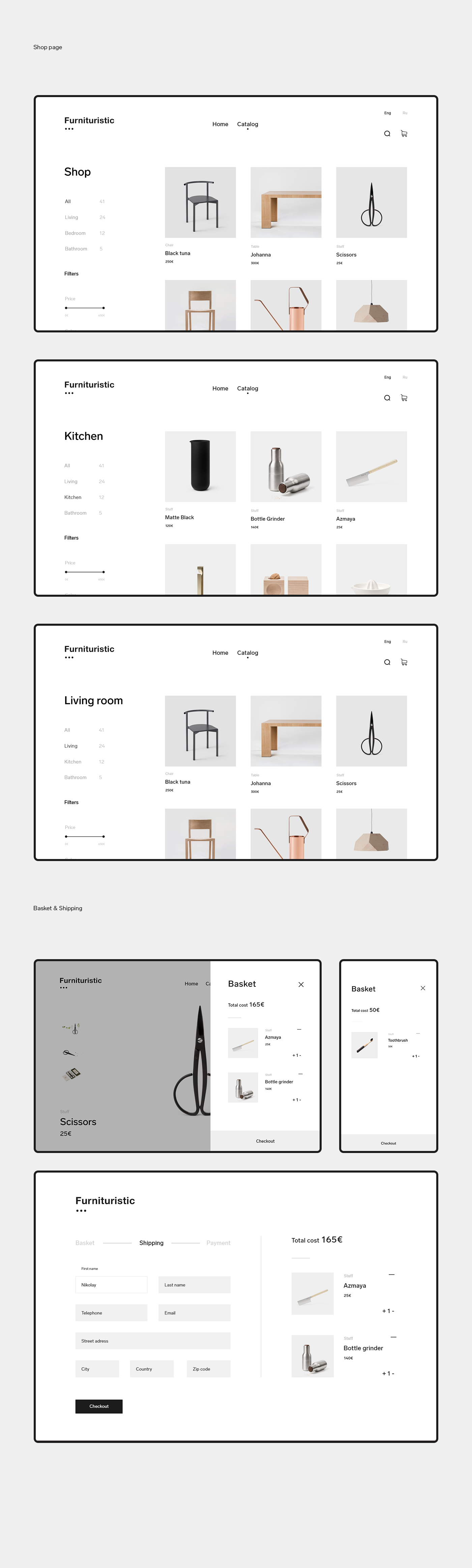 Web Design  UI ux furniture shop e-comerce minim things Minimalism trend