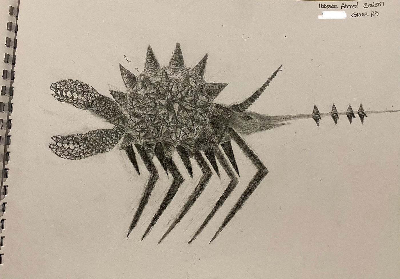 Pencil drawing shading sea creatures underwater