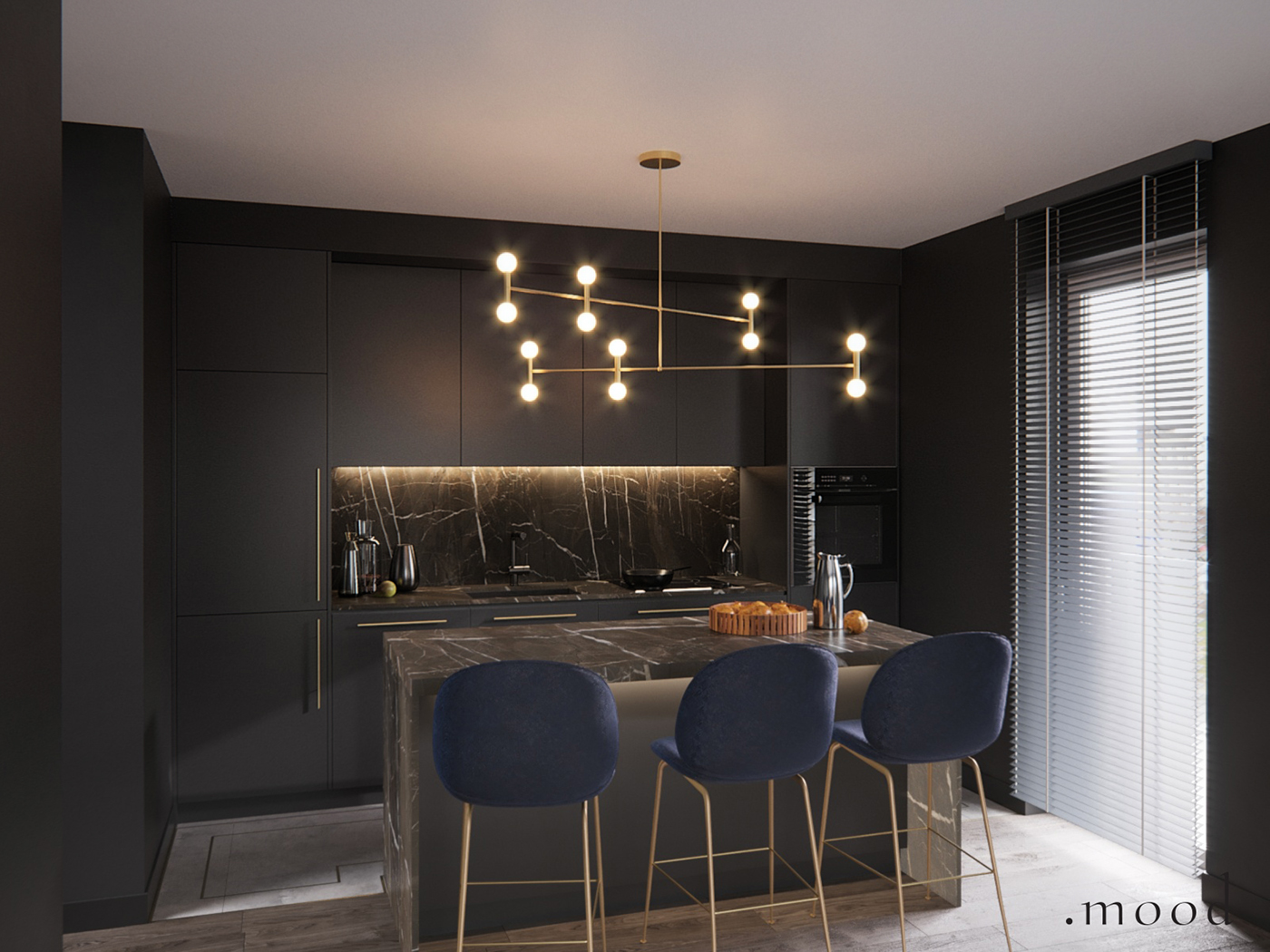Interior kitchen corona 3D poliform GUBI Calacatta