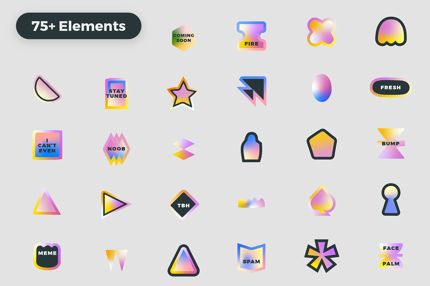 bundle chic comic gradient minimalist Mockup pattern set up sticker texture