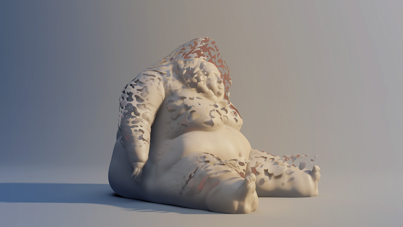 capitalism fat man skin sculpture 3D Zbrush Character sit Render