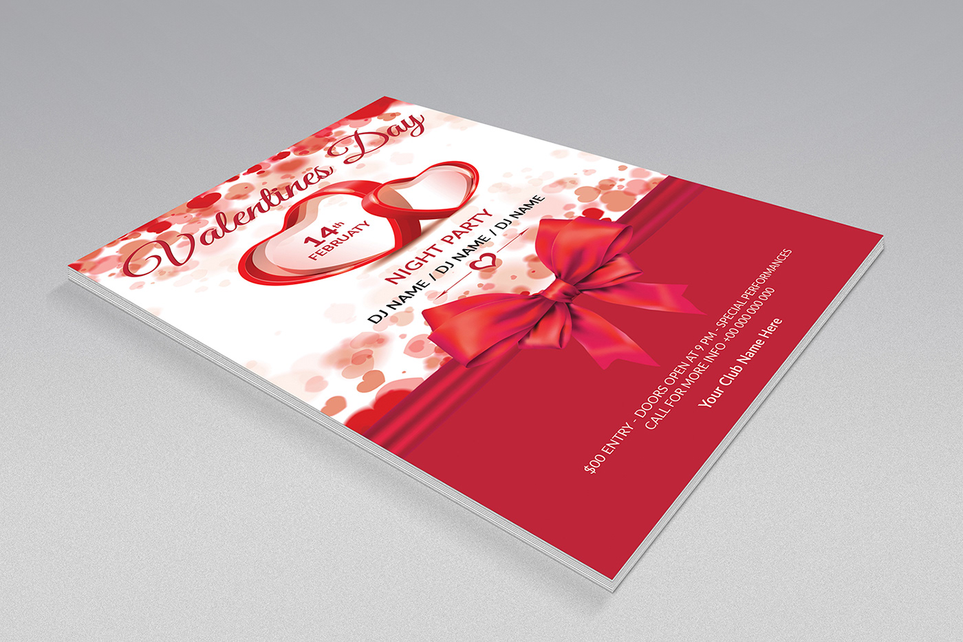 Valentine's Day party flyer Invitation Flyer template red psd ms word club valentine party heart