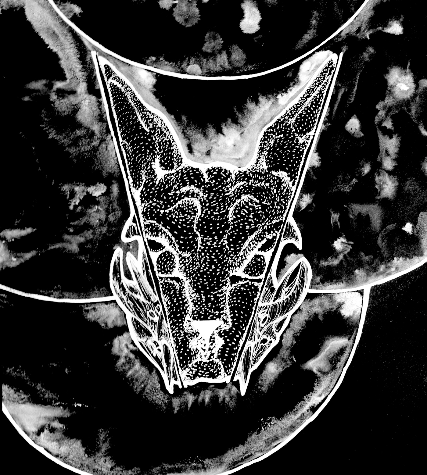 animals Cat deer bat owl watercolor painting   black ink zoomorphic