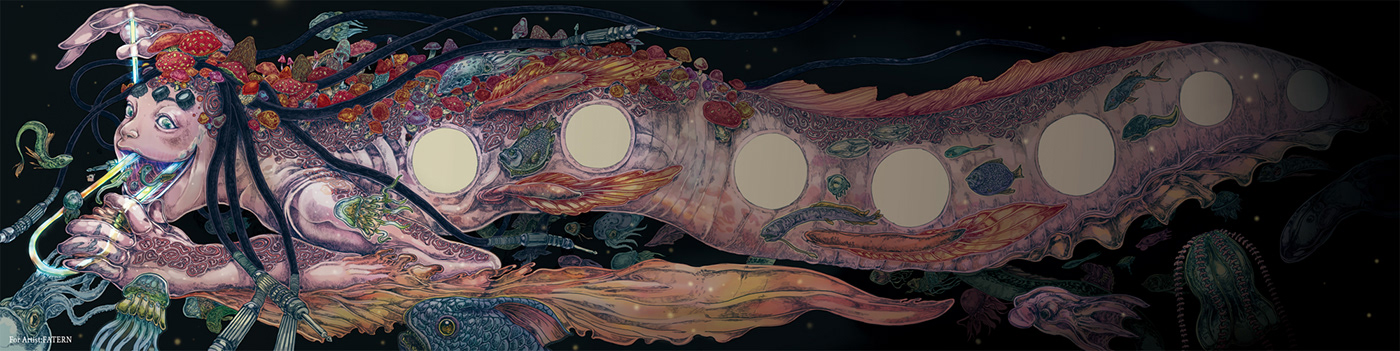 CD jacket design ILLUSTRATION  graphic design  deep sea fish Human Illustration portrait Nature elegant dragon