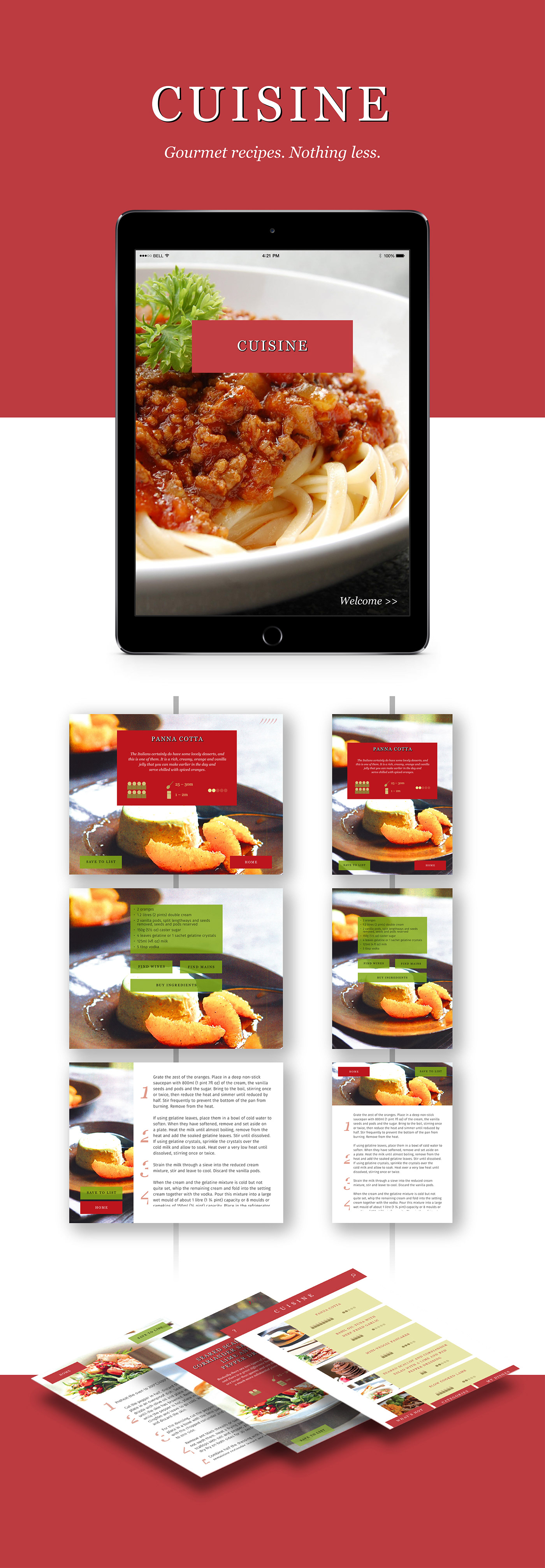 recipe Cookery cooking cuisine Food  information UI ux tablet