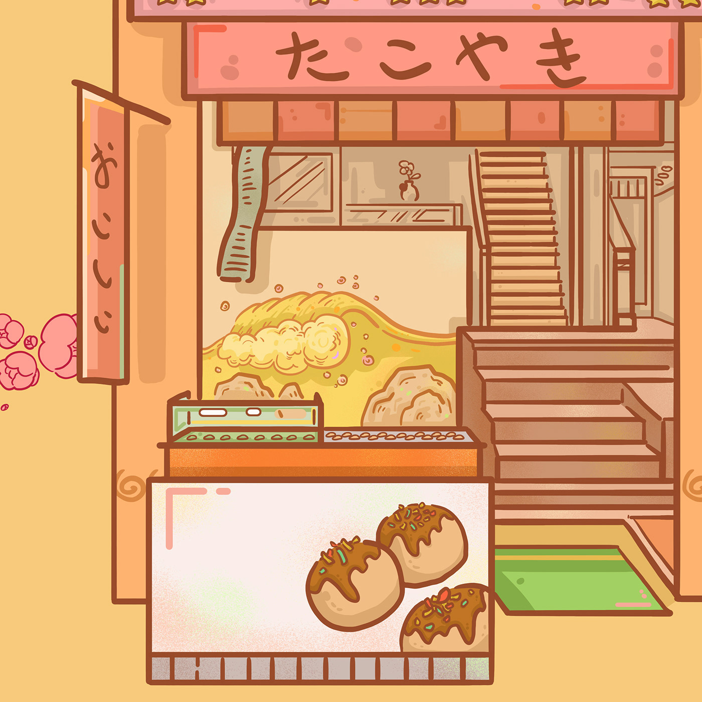 japan anime ILLUSTRATION  cute onsen takoyaki kawaii Food  dessert Street