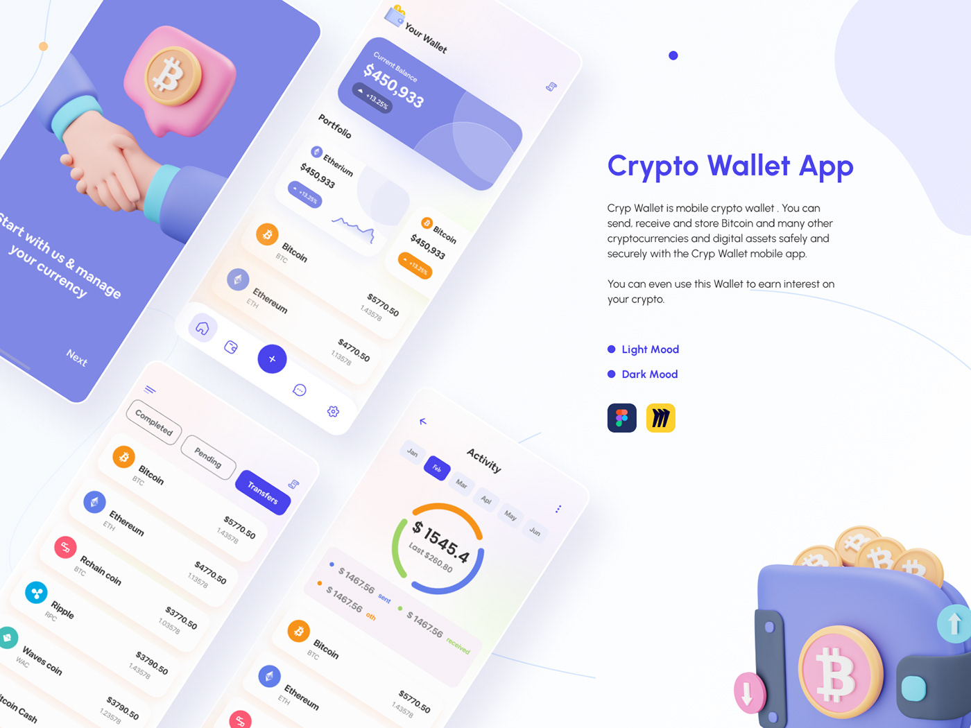 bitcoin Case Study crypto wallet cryptocurrency dark theme design figma ui Mobile app UI/UX wallet app