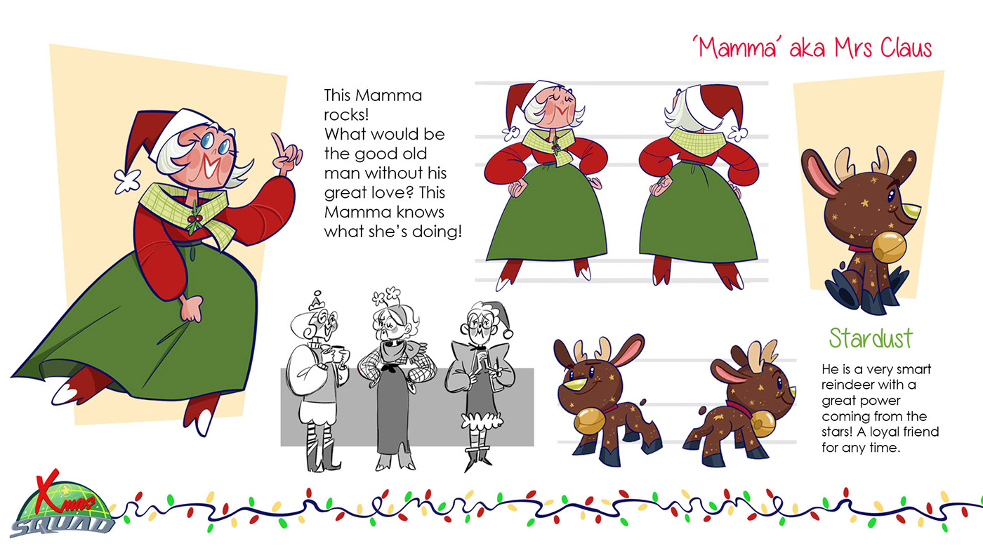 ILLUSTRATION  Character design  Model Sheet turnaround Christmas animation  tv show Magical secret agent story