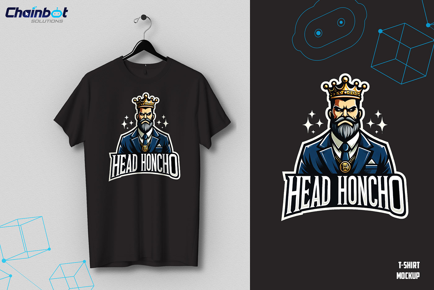 A colourful mascot and typography-heavy T-shirt design with the slogan " HEAD HANCHO"