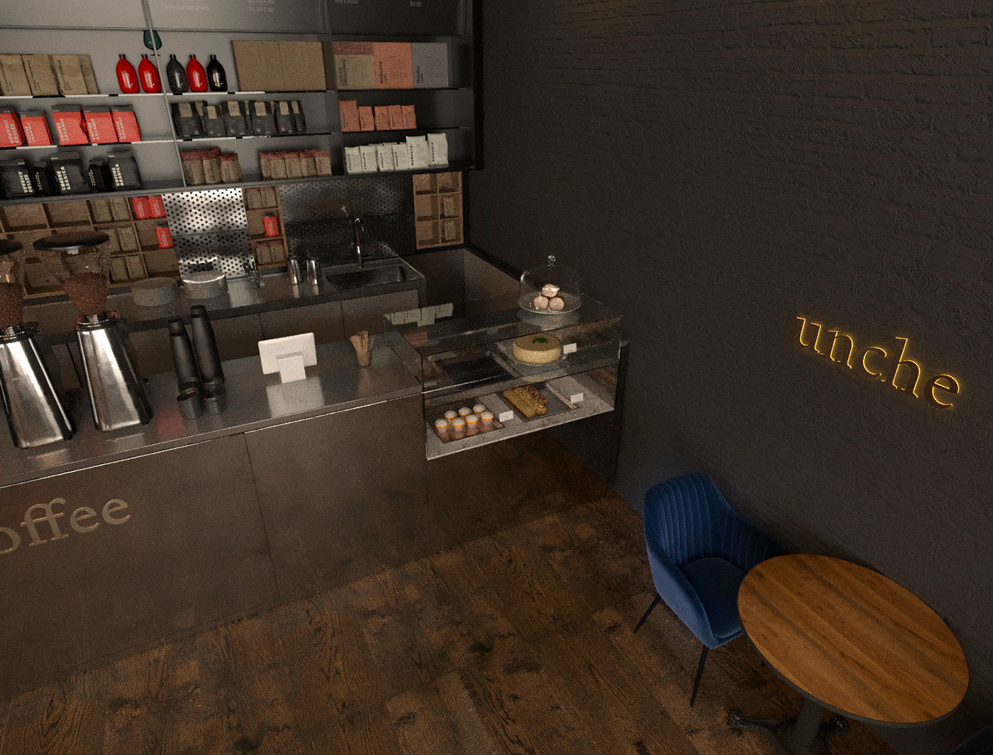 coffee shop interior design  LOFT prague Project restaurant Render visualization