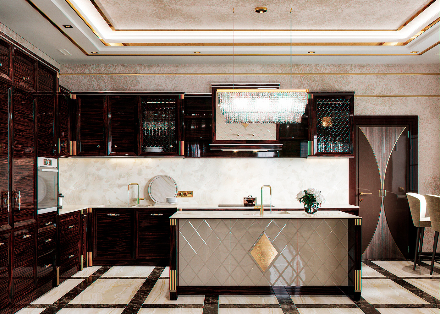 art-deco apartment Classic luxury living kitchen bathroom cabinet wardrobe stairs