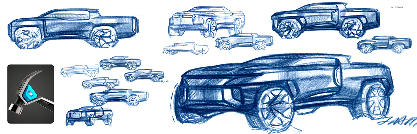 3D cardesign concept ev Nissan PICKUP Render sketch