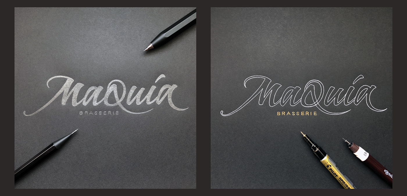 lettering Calligraphy   ruling pen branding  brand restaurant brasserie handmade Handlettering Logotype
