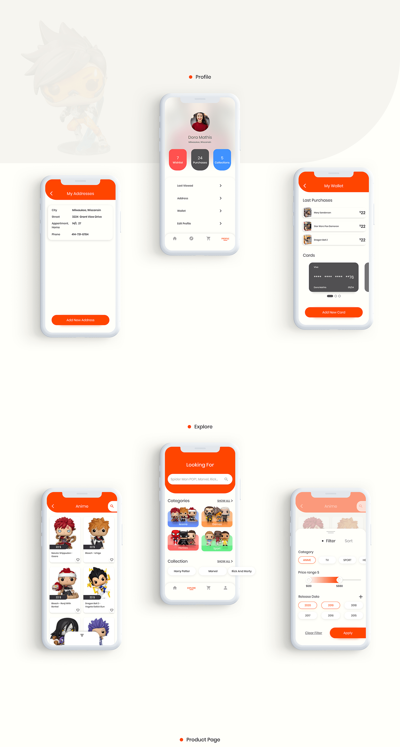UI/UX Interaction design  mobile design app design Mobile app interaction ios Funko toys orange color