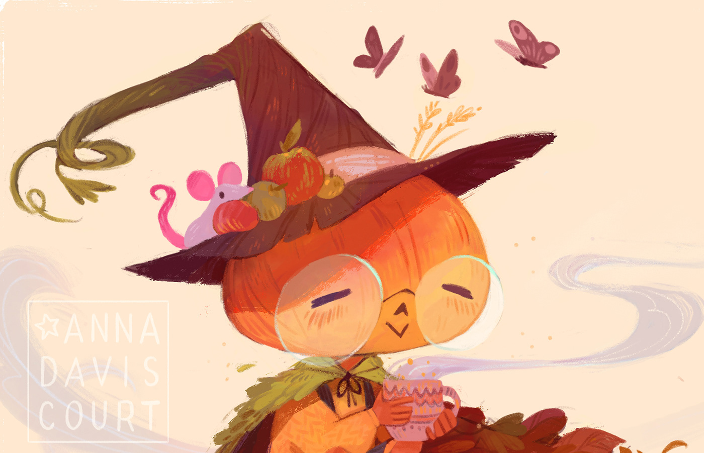 adobe fresco art Character design  cute Drawing  Fall ILLUSTRATION  leaves painting   plants