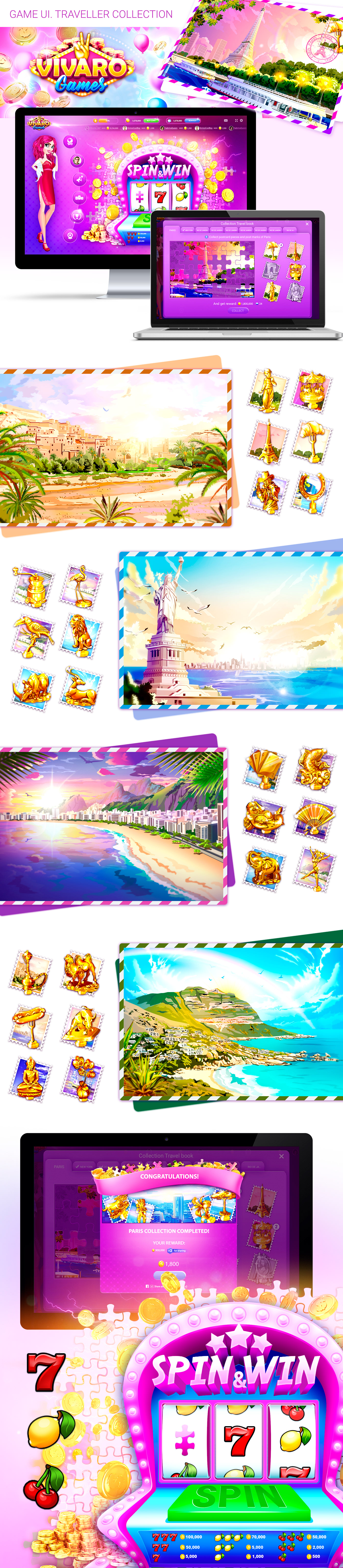 game UI user interface ILLUSTRATION  slot Popup puzzle card Cities slot game