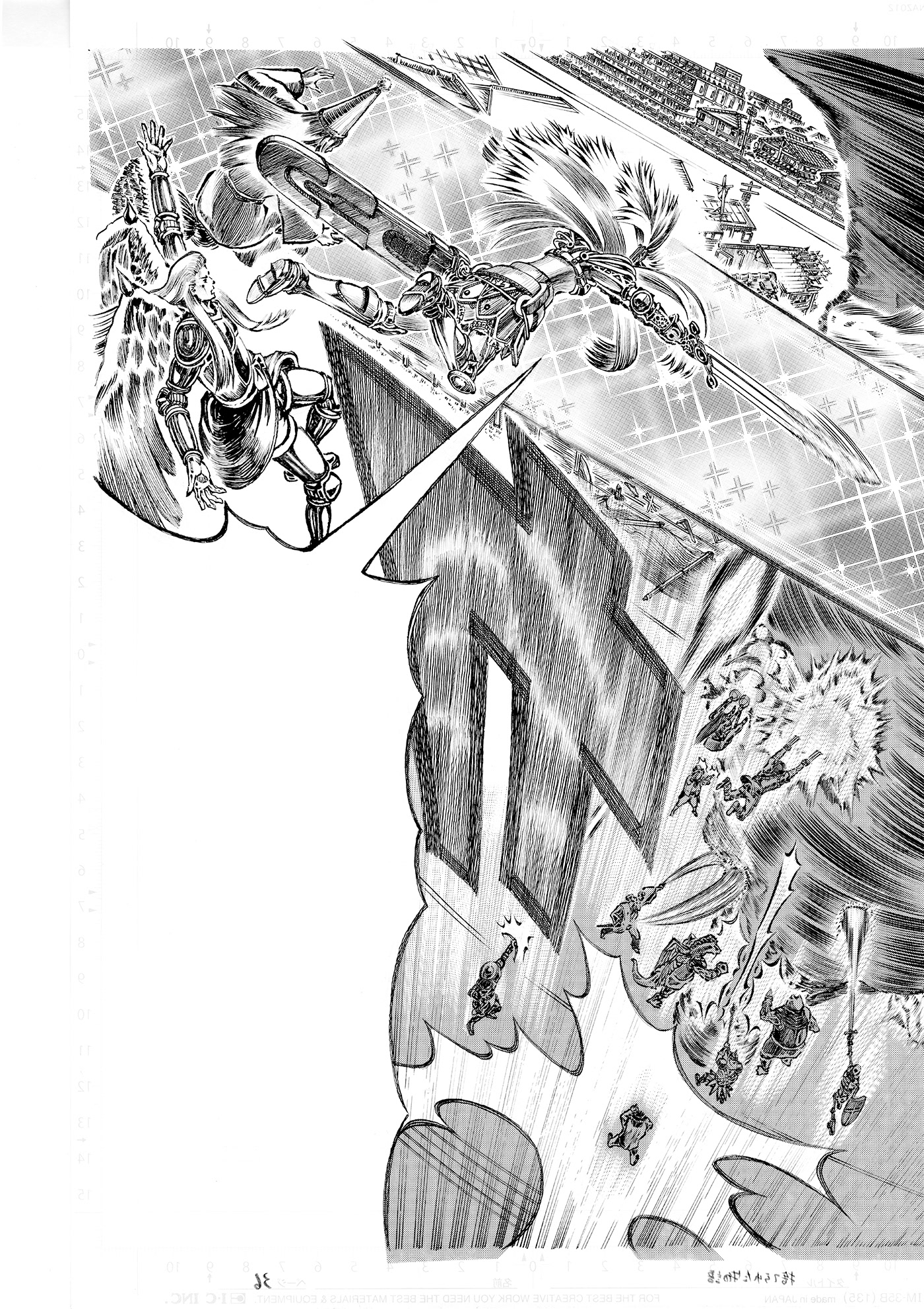 comic city fantasy Magic   action ILLUSTRATION  manga Drawing  pen black and white