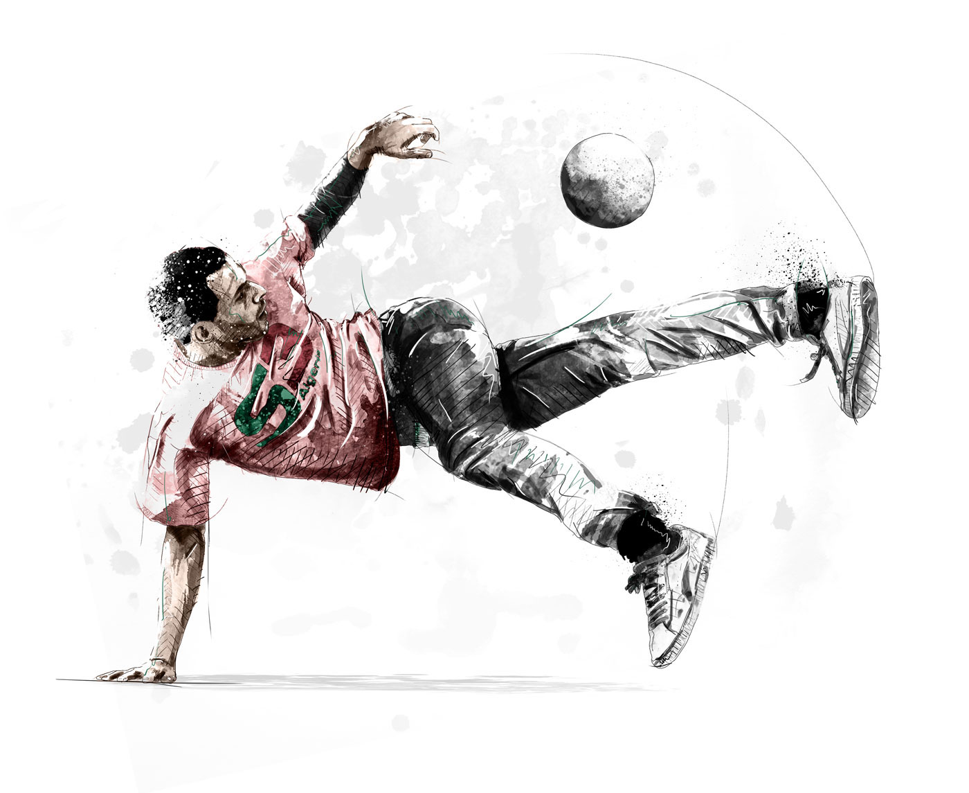 sport watercolor ink digital wacom photoshop football soccer Pirlo basketball