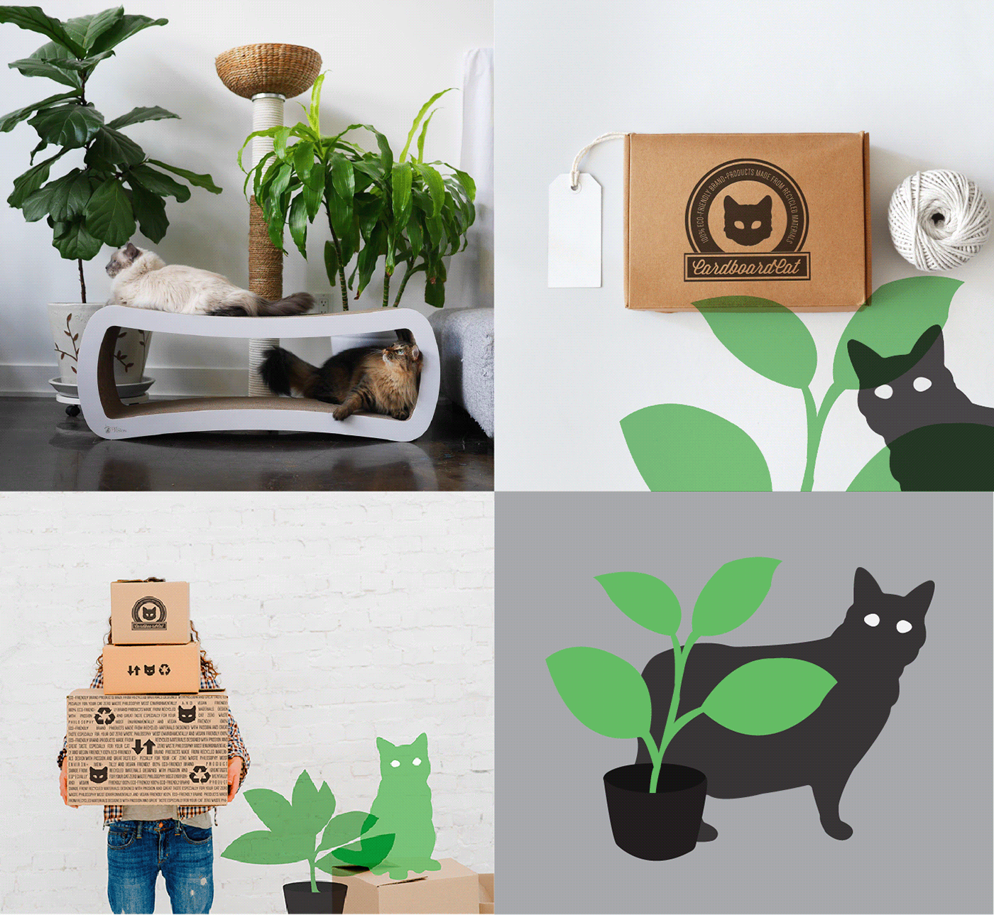 Brand ID fictional Brand logo illustrations Mockup product Cat eco-friendly business card Packaging