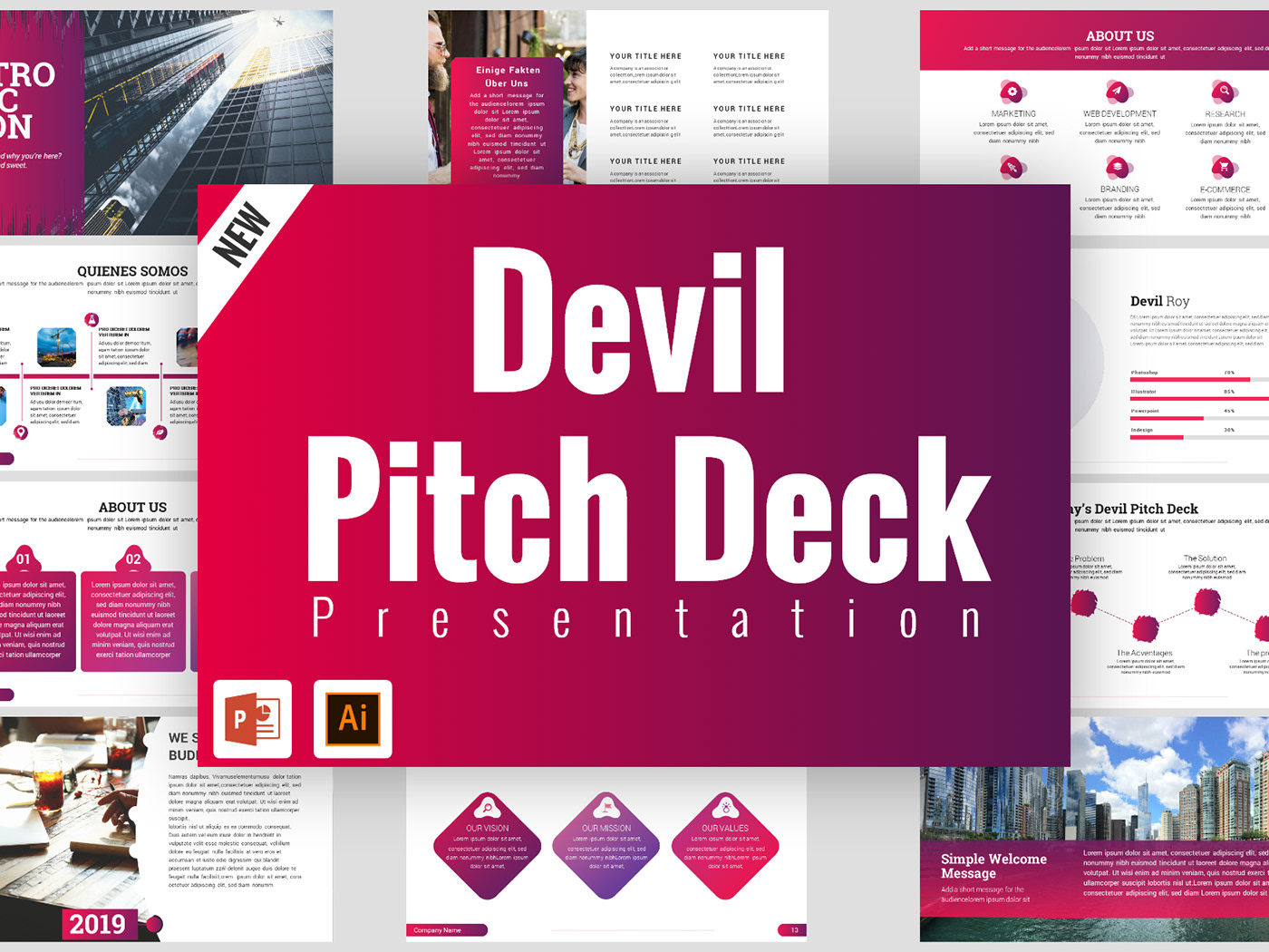 pitch deck popwerpoint presentation graphic design gradient minimal new pictch deck devil