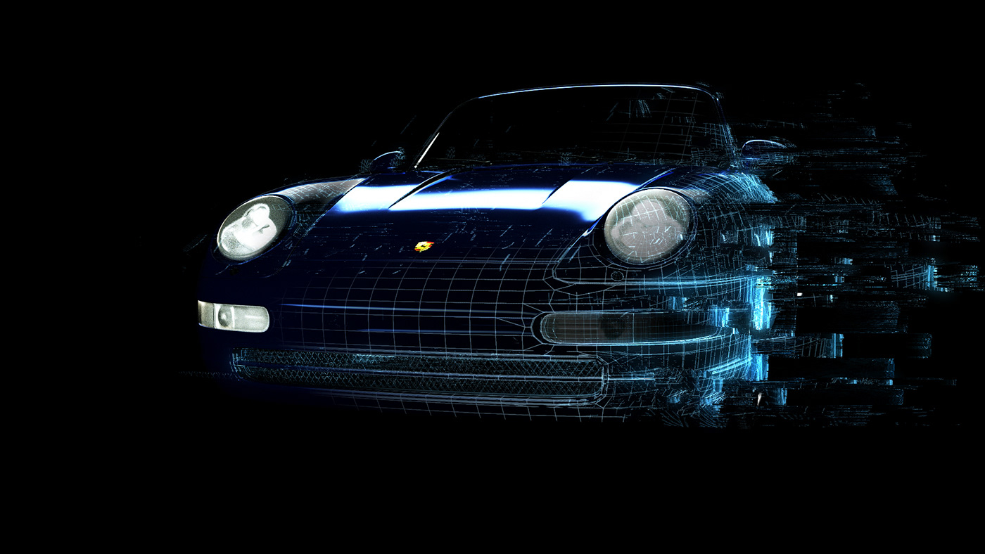 Glitch car Technology pepper's ghost 3D Porsche sports car Advertising  hologram tech