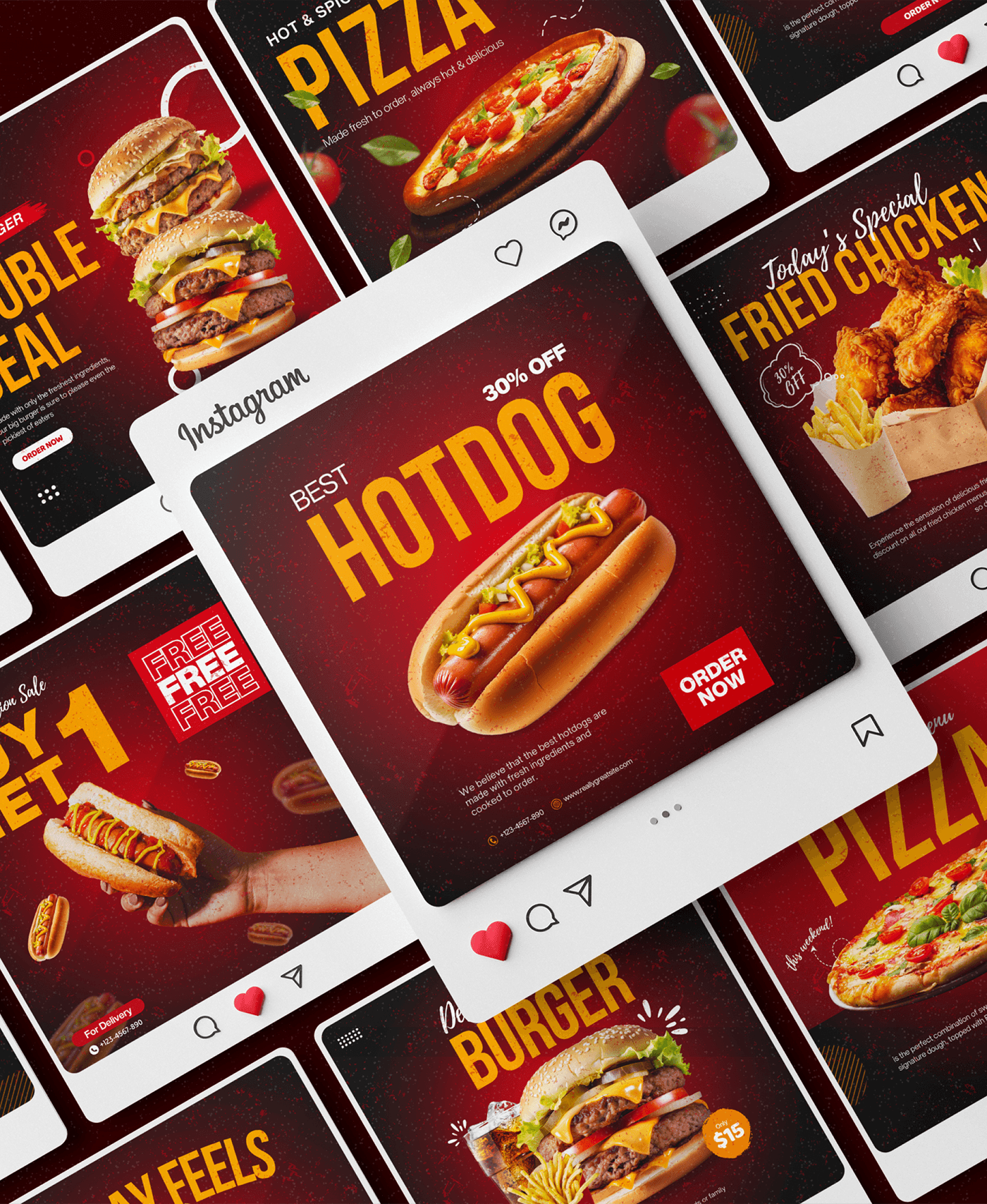 Social media post Instagram Post food and beverage Fast food junk food burger Pizza hotdog chicken fried chicken